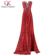 Grace Karin Mode Femmes Sexy Dress Split Beques Perles Long Red Robes de bal gratuits CL6102